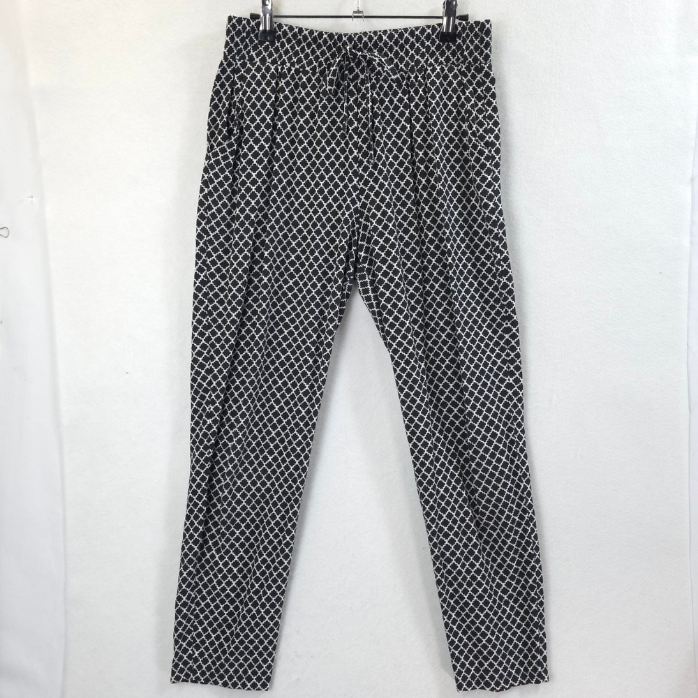 Joe B Causal Pants Pull On Geo Diamond Black White Women M Boho Chic Office